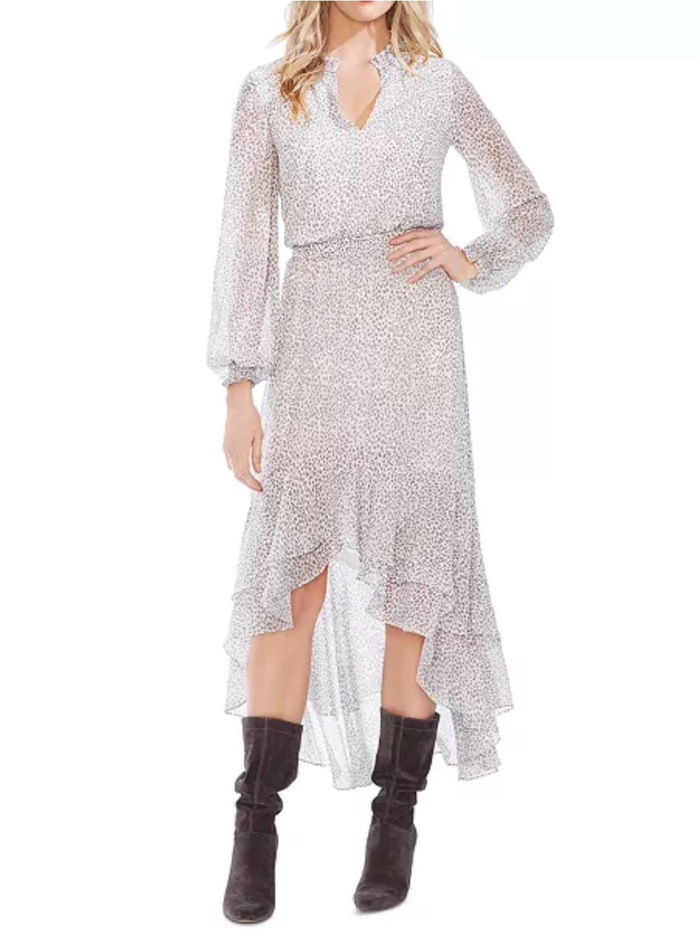 1.STATE High Low Dress XL Animal Print Asymmetrical Shark Bite Boho Ethereal